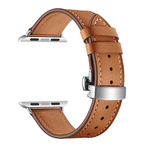 stainless steel butterfly buckle leather strap for apple watch band 38mm 42mm iwatch series 4 3 2 1 wrist bracelet accessories