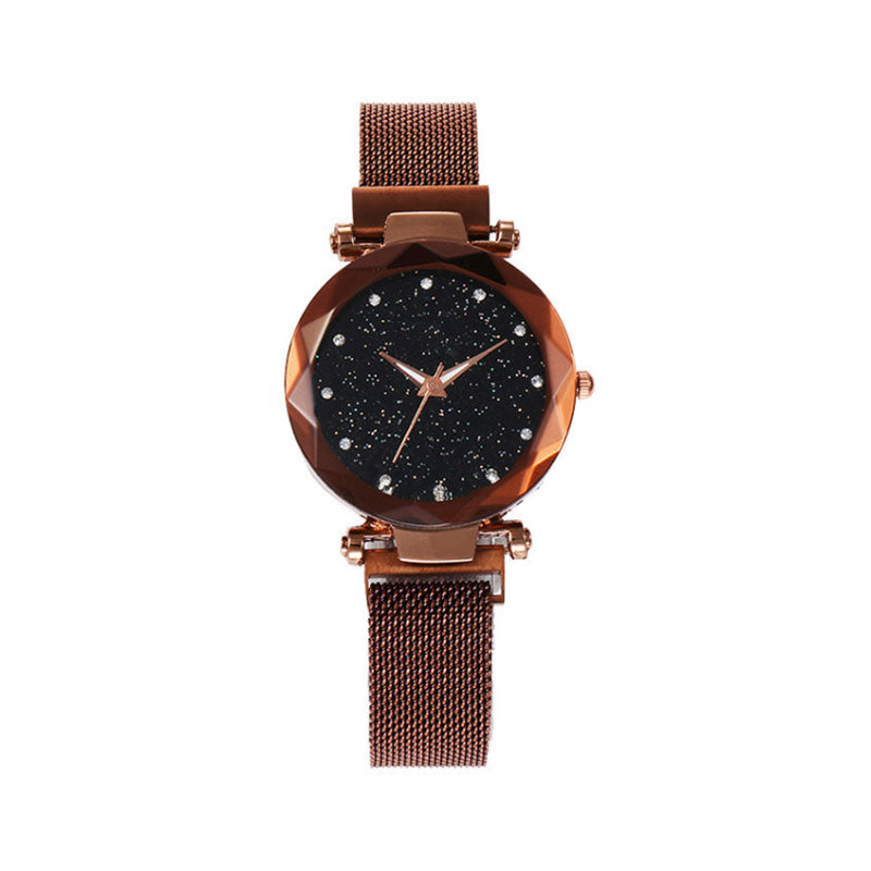 Women Mesh Magnet Buckle Starry Sky Watch Casual Luxury Women Geometric Surface Quartz Watches Relogio Feminino