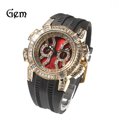 Gu Meng New Men's Watch Hip-Hop Tape Color Shell Quartz Watch Fashion Diamond-Encrusted Large Dial Watch