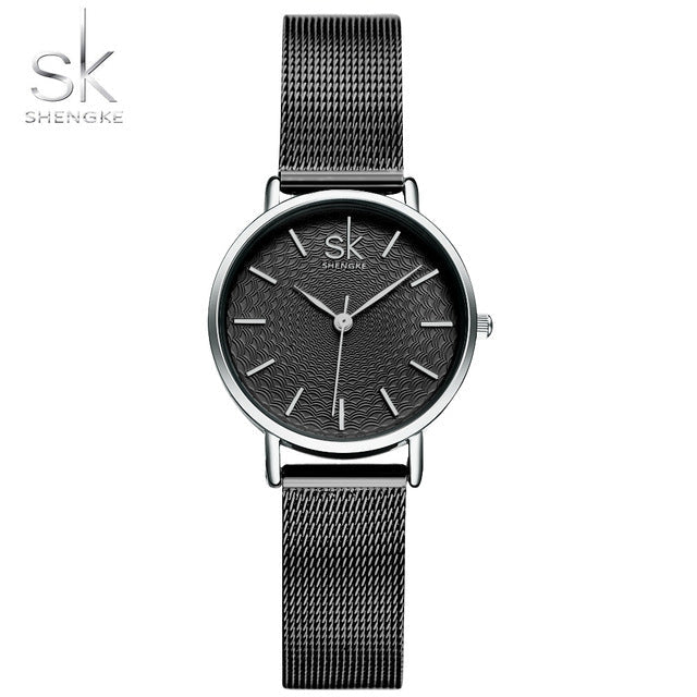 SK Super Slim Sliver Mesh Stainless Steel Watches Women Top Brand Luxury Casual Clock Ladies Wrist Watch Lady Relogio Feminino