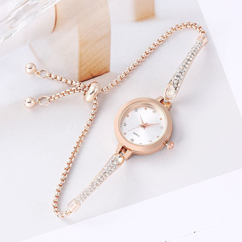 Girls' Watch Fashionable Diamond Inlaid INS. Academic Style Temperament Dial Decoration Lazy Pull Women's Bracelet Watch