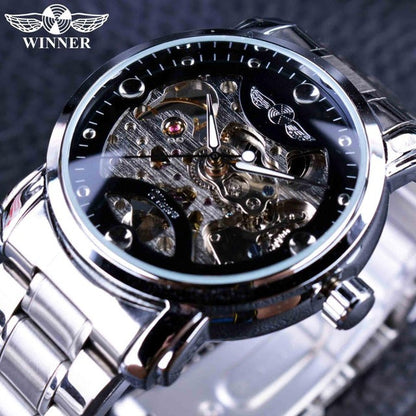 Winner Blue Ocean Fashion Casual Designer Stainless Steel Men Skeleton Watch Mens Watches Top Brand Luxury Automatic Watch Clock