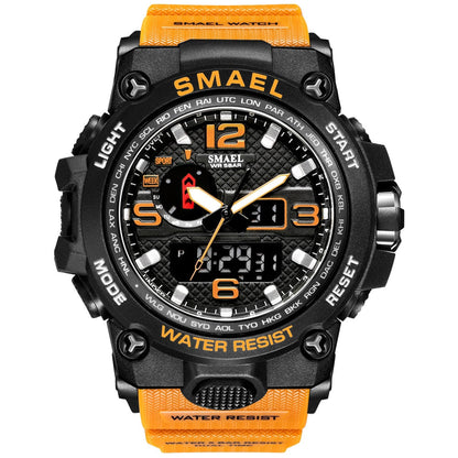 SMAEL 1545D Watches For Men 50M Waterproof Clock Alarm reloj hombre 1545D Dual Display Wristwatch Quartz Military Watch Sport New