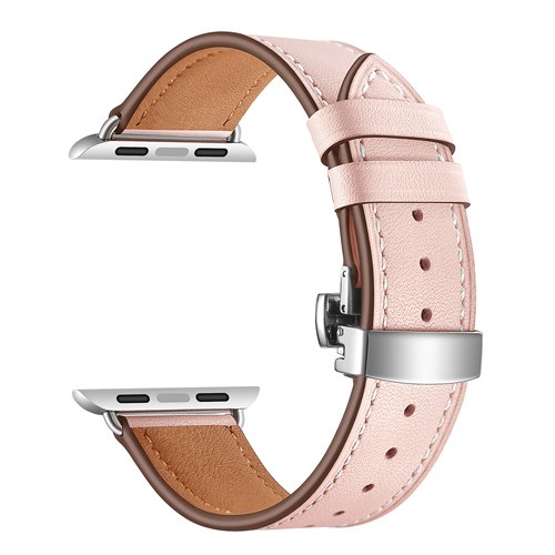 stainless steel butterfly buckle leather strap for apple watch band 38mm 42mm iwatch series 4 3 2 1 wrist bracelet accessories