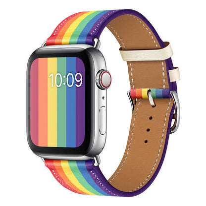 Apple Leather Watch Lead Layer Cowhide Apple Watch iwatch8 Watchband Color Patchwork Single Circle Watch Band