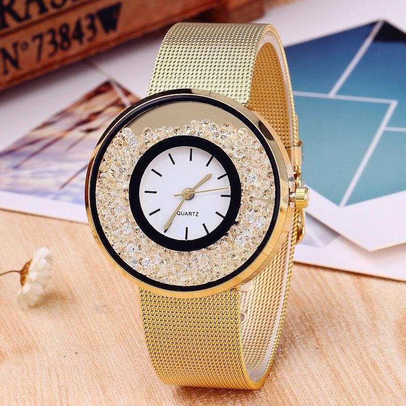 Top Luxury Women's Watches Fashion Stainless Steel Rose Gold Quartz Rhinestone