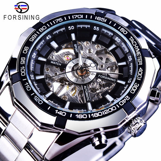 Silver Stainless Steel Waterproof Mens Skeleton Watches Top Brand Luxury Transparent Mechanical Male Wrist Watch