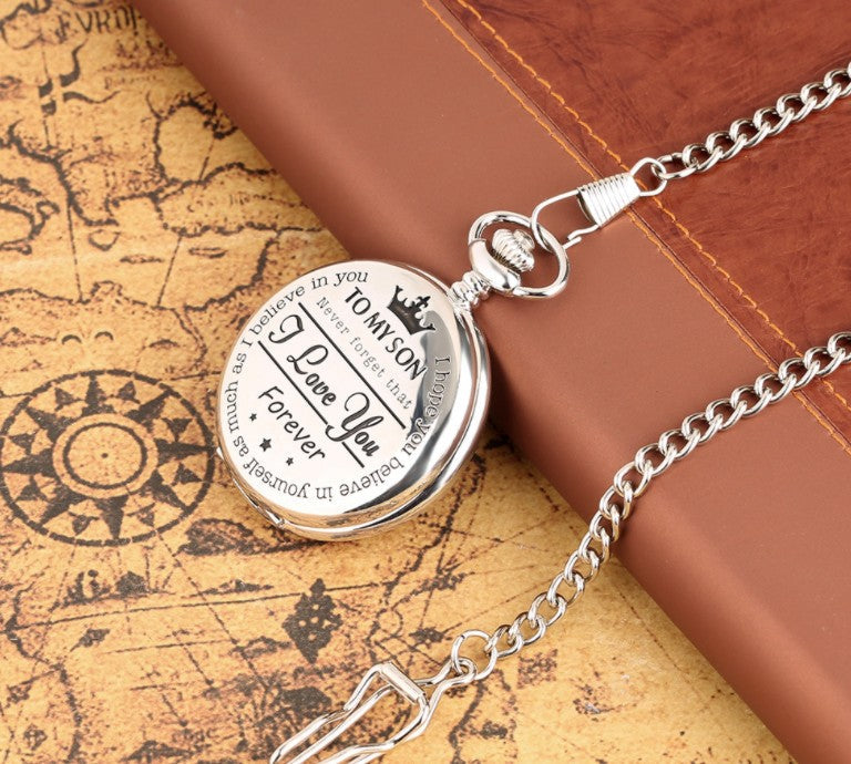 TO MY SON Carved Retro Memorial Quartz Gift Pocket Watch