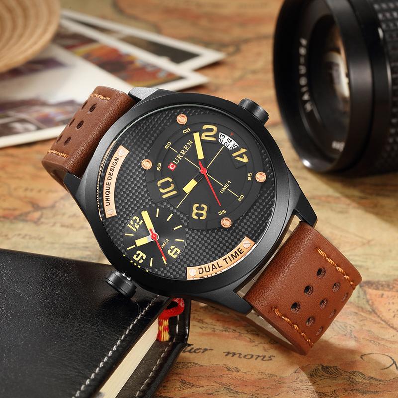 CURREN Men leather Strap Casual Business 30 meter Waterproof