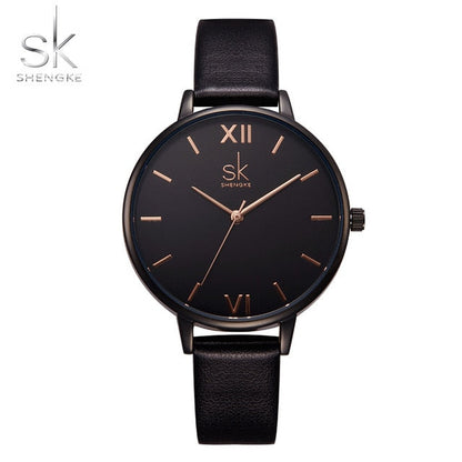 Shengke Top Brand Fashion Ladies Watches Leather Female Quartz Watch Women Thin Casual Strap Watch Reloj Mujer Marble Dial SK