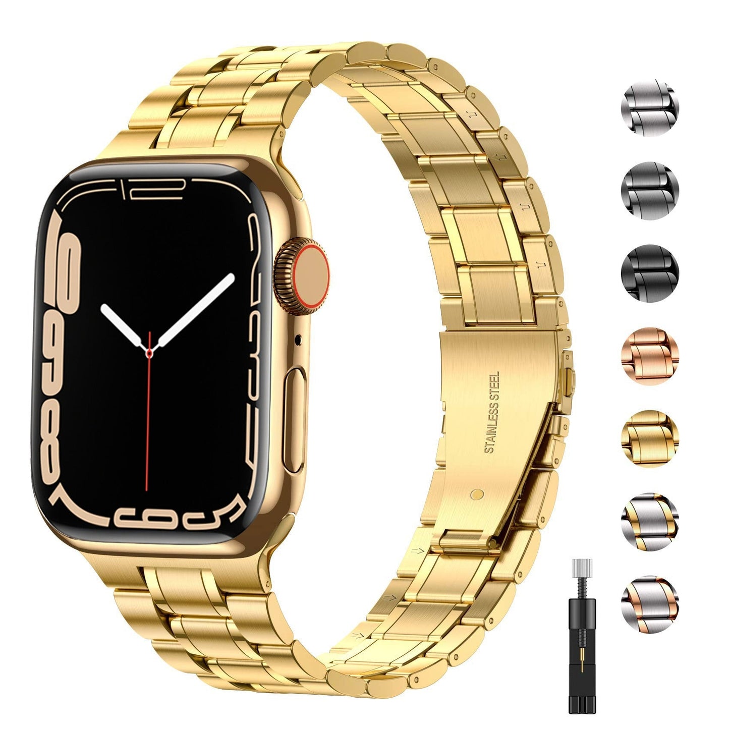 Suitable For Apple Watch S 3 4 5 iwatch S 7 8 9 Stainless Steel Metal Fine Steel Watch Chain With Five Beads