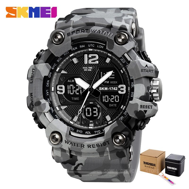 SKMEI 1742 New Shockproof Mens Watches 2 Time Chrono Personality Digital Sport Mens Wristwatch Waterproof Watch relogio masculino