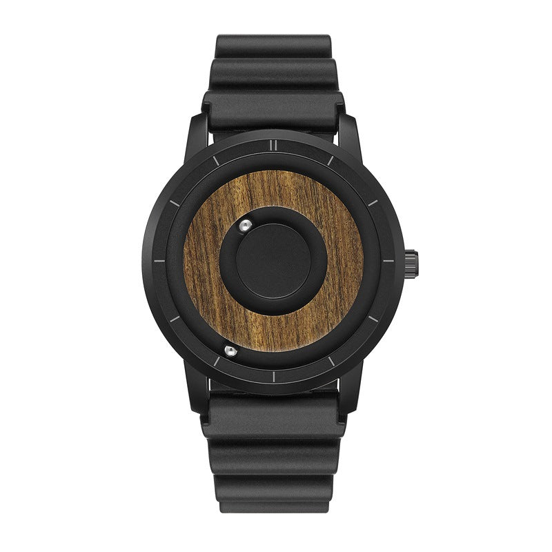 Wooden disk magnetic double steel ball personality creative no pointer trend quartz watch suitable for female and male couples