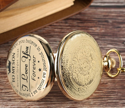 TO MY SON Carved Retro Memorial Quartz Gift Pocket Watch