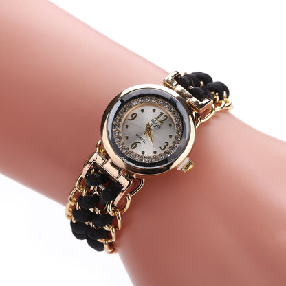 New small dial with diamond inlay Women's woven rope watch Women's creative fashion retractable rope quartz watch