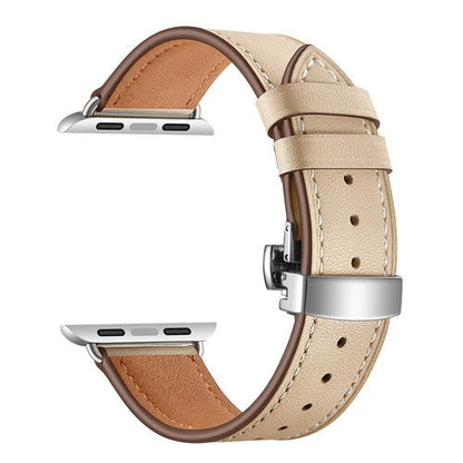 stainless steel butterfly buckle leather strap for apple watch band 38mm 42mm iwatch series 4 3 2 1 wrist bracelet accessories