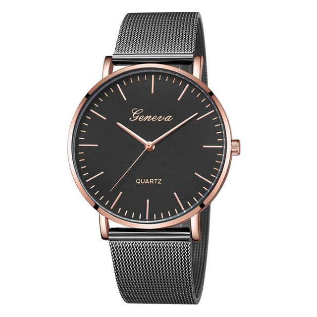 Quartz Watch Men Women Mesh Stainless Steel Watchband High Quality Casual Wristwatch