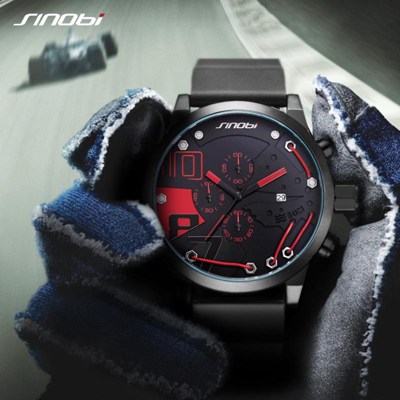 SINOBI Men Watches Full Steel Quartz Clock Racing Sport Chronograph Watch