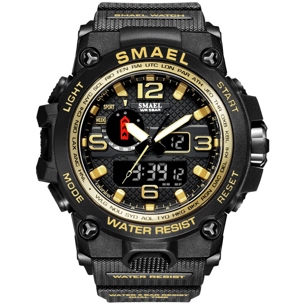 SMAEL 1545D Watches For Men 50M Waterproof Clock Alarm reloj hombre 1545D Dual Display Wristwatch Quartz Military Watch Sport New