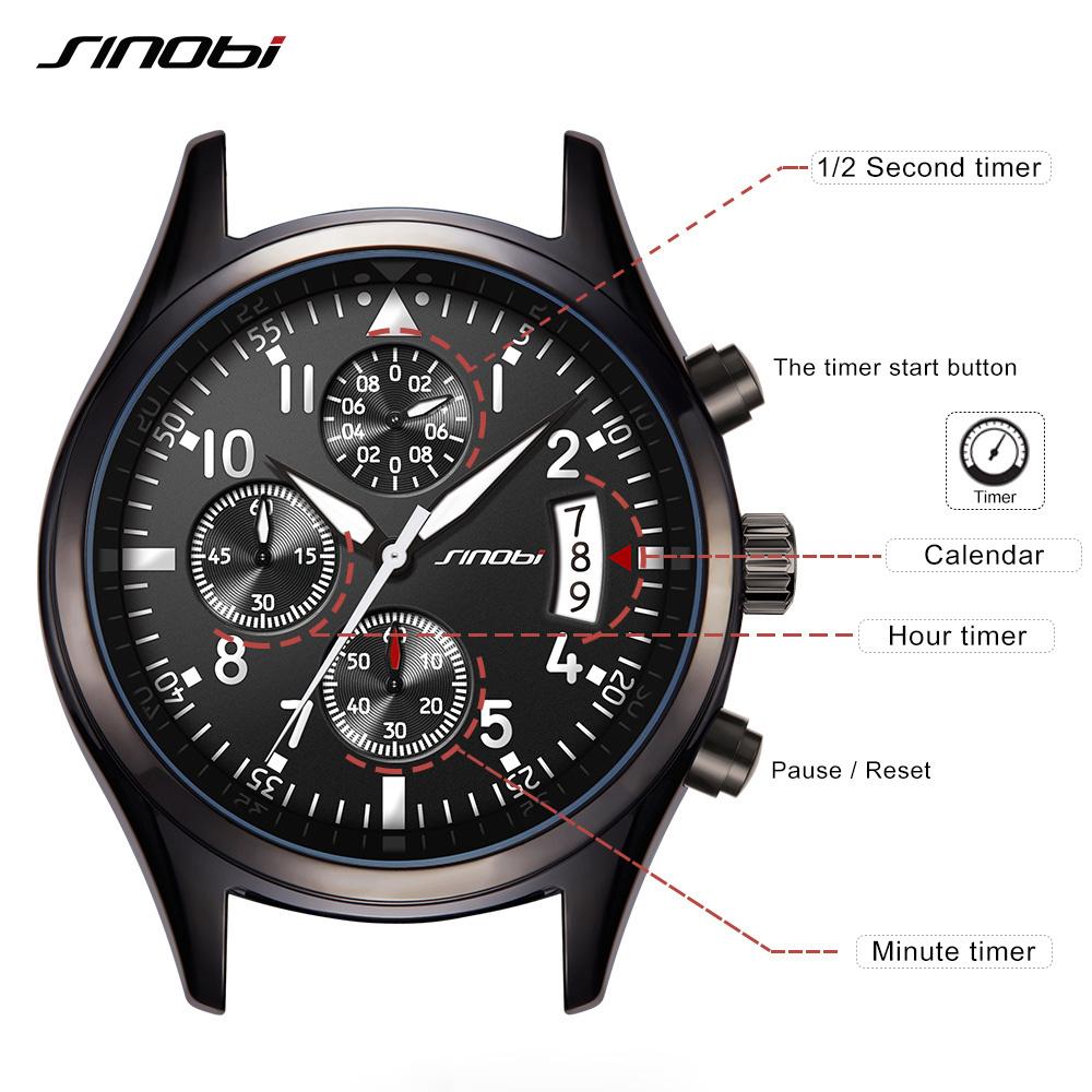 SINOBI Pilot Mens Chronograph Wrist Watch Waterproof Quartz Clock