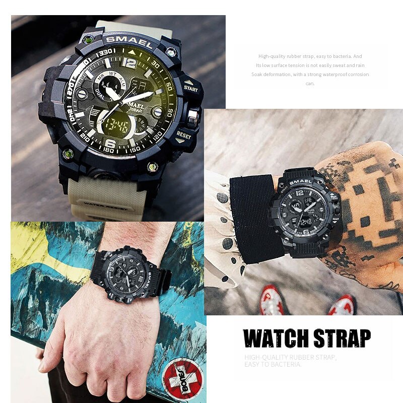 SMAEL 1617C Shock Military Watches Army Men's Wristwatch LED Quartz Watch Digtial Dual Time Men Clock 1617  reloj hombre Sport Watch Army