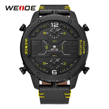 WEIDE men's Sports watch Analog Hands Digital Calendar Quartz Brown Leather Strap Wrist watches