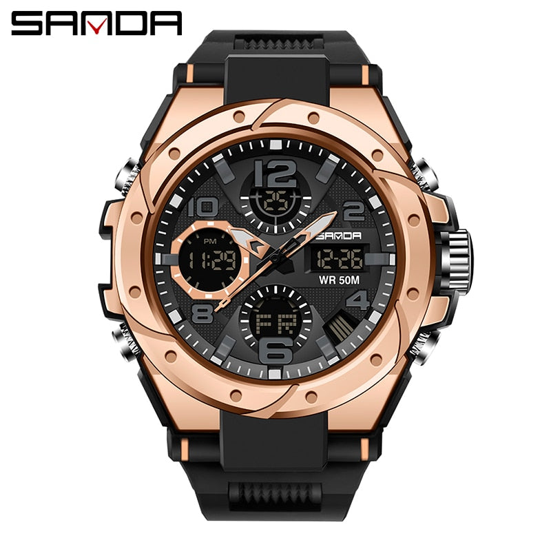 SANDA Sport Military Wrist Watch Men Watches Brand Male Watch For Men Clock Dual Display Wristwatch Army Outdoor Waterproof