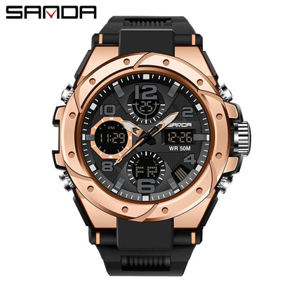 SANDA Sport Military Wrist Watch Men Watches Brand Male Watch For Men Clock Dual Display Wristwatch Army Outdoor Waterproof