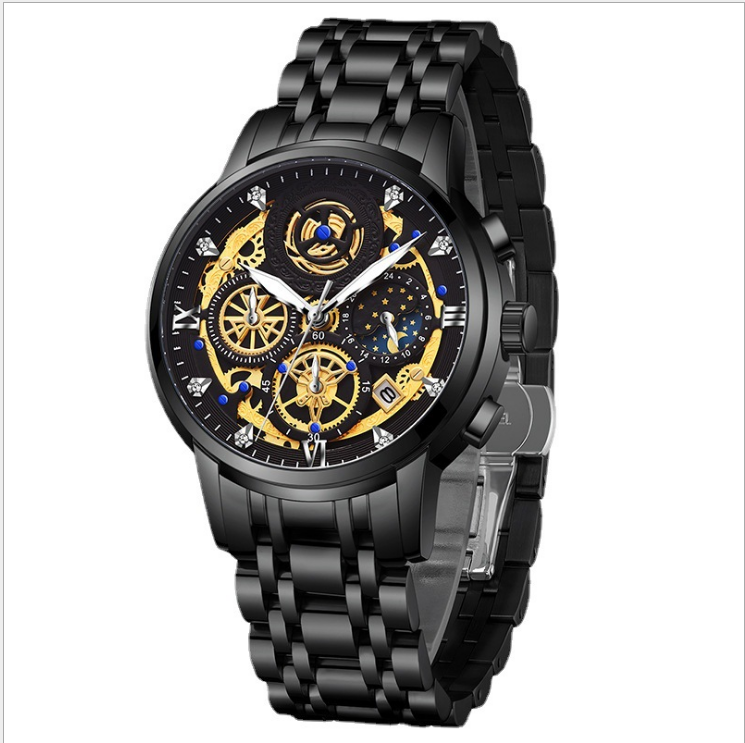 Brand name Weston black technology hollow out carved quartz watch men's watch men's NEW