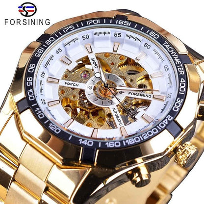 Silver Stainless Steel Waterproof Mens Skeleton Watches Top Brand Luxury Transparent Mechanical Male Wrist Watch