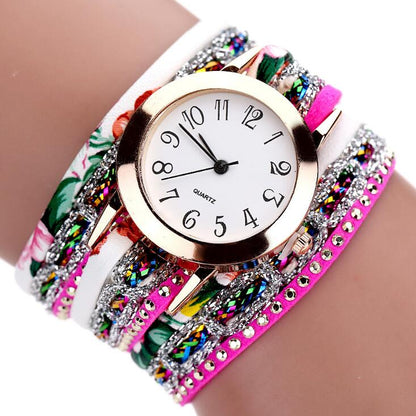 Top Brand Luxury Watches Women Flower Popular Quartz Diamond Leather Bracelet Watch Female Ladies Gemstone Dress Wristwatch