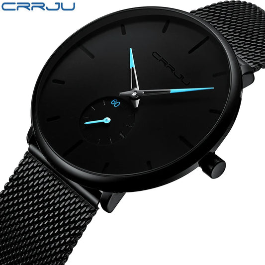 Crrju  Mens Watches Top Brand Luxury Quartz Watch Men Casual Slim Mesh Steel Waterproof Sport Watch Relogio Masculino