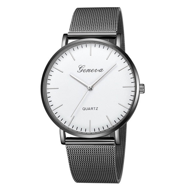 Quartz Watch Men Women Mesh Stainless Steel Watchband High Quality Casual Wristwatch