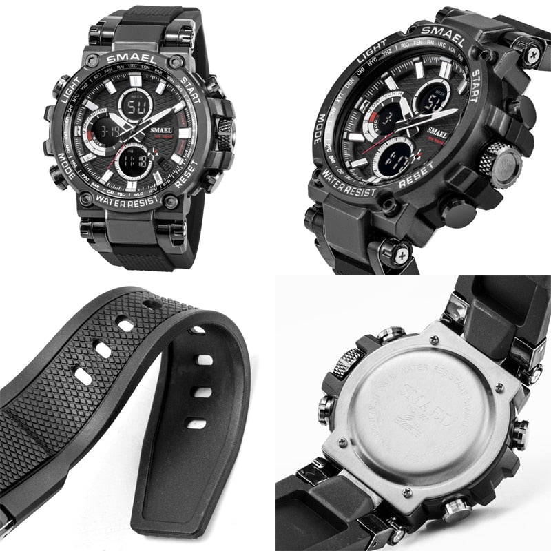 SMEAL 1803 Men Sport Watches Digital Double Time Chronograph Watch Mens LED Chronometre Week Display Wristwatches montre homme Hour