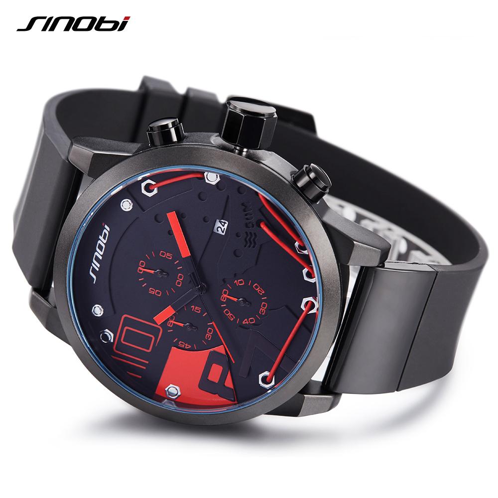 SINOBI Men Watches Full Steel Quartz Clock Racing Sport Chronograph Watch