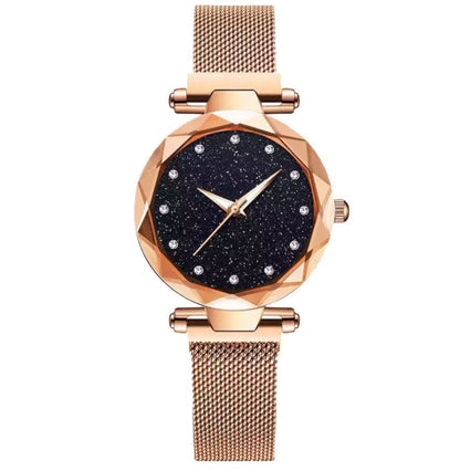 Women Mesh Magnet Buckle Starry Sky Watch Casual Luxury Women Geometric Surface Quartz Watches Relogio Feminino