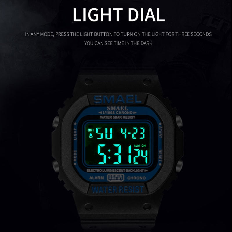 SMAEL 1803 Digital Watch Men Sports Watches LED Military Army Camouflage Wrist Watch For Boy Waterproof Top Brand Student Stopwatch