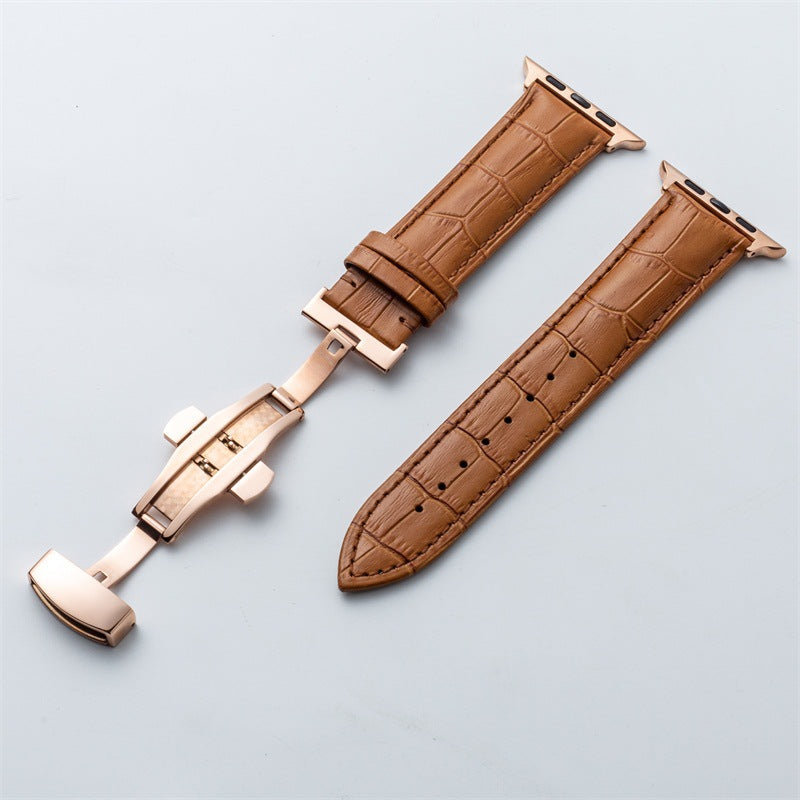 Apple Watch Strap Apple Watch 1-5 First Layer Cowhide Leather Strap Double Press Butterfly Buckle Watch Strap