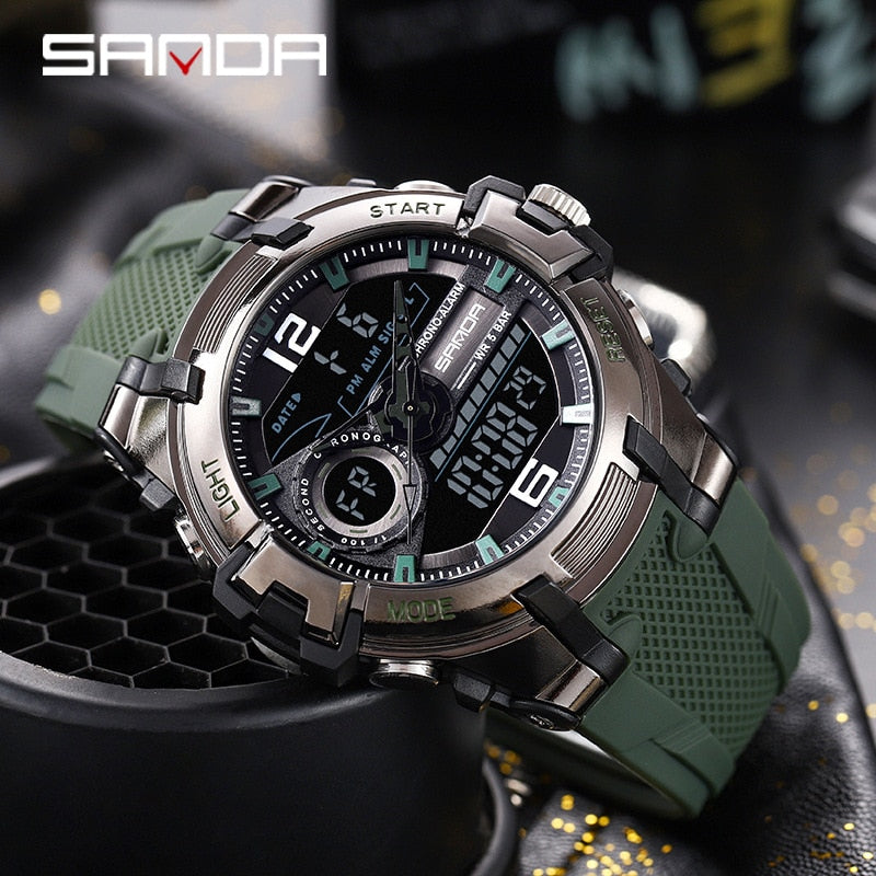 Sanda Top Brand 6015 Dual Display Wrist Watch Men Watches Brand Male For Clock Military Sport Wristwatch Outdoor Waterproof Hour