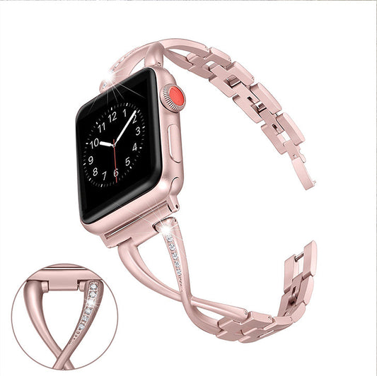 X-shaped stainless steel diamond watch band  for Apple Watch Bands diamond Stainless Steel Strap