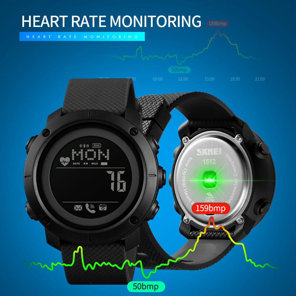 SKMEI 1512 & 1511 New Outdoor Sport Smart Men Watch Compass Heart Rate Male Digital Clock Bluetooth Fitness Waterproof Wristwatch inteligent