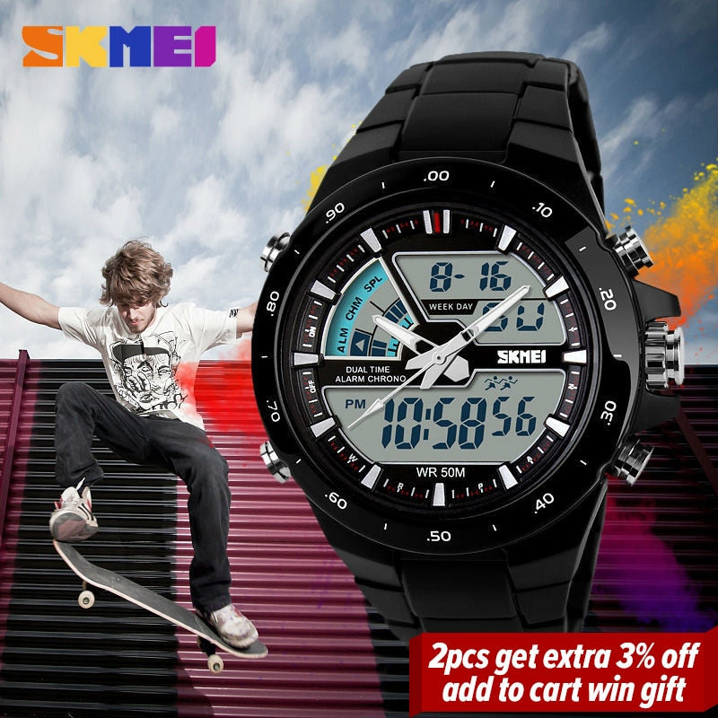 SKMEI 1016 Sport Watch Men Fashion Casual Alarm Clock Waterproof Military Chrono Dual Display Wristwatches Relogio Masculino