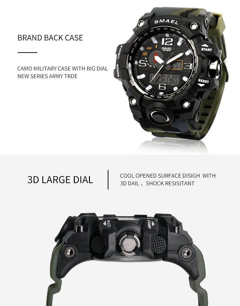 SMAEL Fashion Sport Watch Men Alarm Clock Camouflage Waterproof Week Display Men Watches Digital Watch relogio masculino 1545B