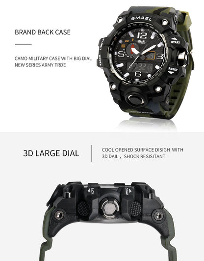 SMAEL Fashion Sport Watch Men Alarm Clock Camouflage Waterproof Week Display Men Watches Digital Watch relogio masculino 1545B