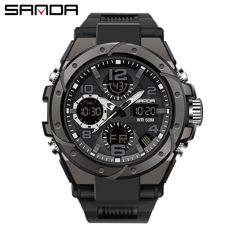 SANDA Sport Military Wrist Watch Men Watches Brand Male Watch For Men Clock Dual Display Wristwatch Army Outdoor Waterproof