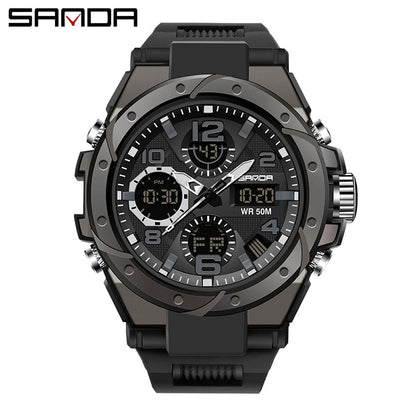 SANDA Sport Military Wrist Watch Men Watches Brand Male Watch For Men Clock Dual Display Wristwatch Army Outdoor Waterproof