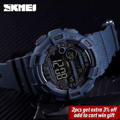 SKMEI 1472 Fashion Sport Watch Men Alarm Clock Cowboy Waterproof Week Display Men Watches Denim Digital Watch relogio masculino