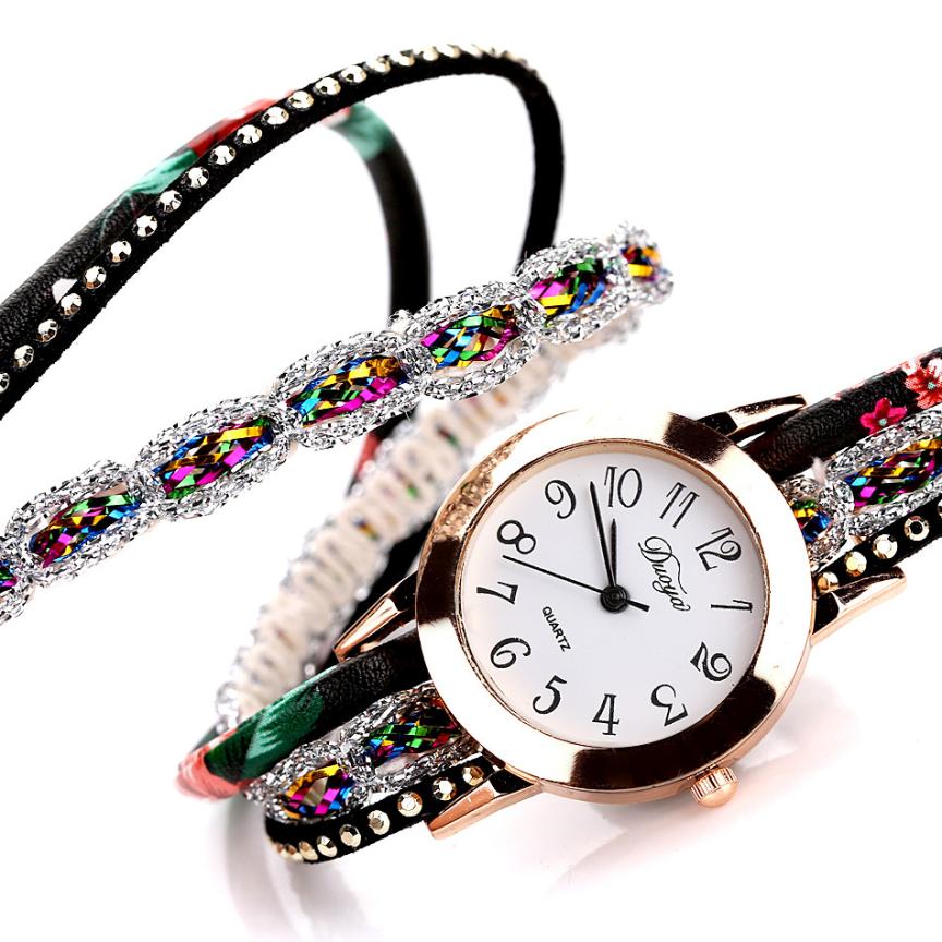 Top Brand Luxury Watches Women Flower Popular Quartz Diamond Leather Bracelet Watch Female Ladies Gemstone Dress Wristwatch