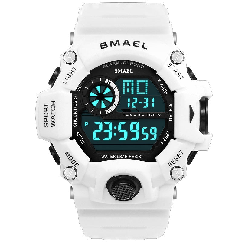 Watches Men Digital Watch White SMAEL 1385C Sport Watch 50M Waterproof Auto Date relogio masculino Digital Military Watches Mens Sport