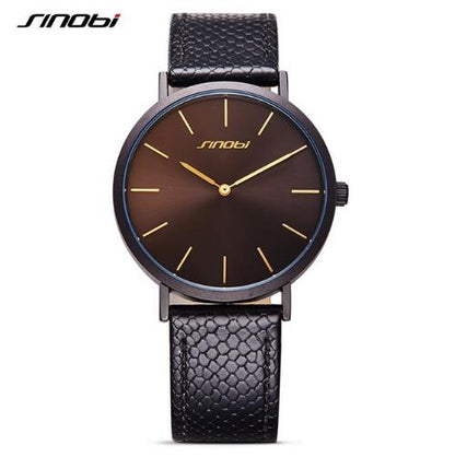 SINOBI Black Womens Wrist Watches Leather Watchband Quartz Clocks